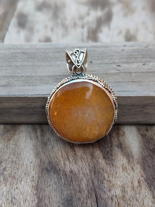 Handmade Yellow Lace Agate  Pendant of Solid 925 Sterling Silver, Beautiful Agate  Pendant in Round Shape, Boho Pendant Gift for her