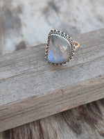 Boho Statement Ring -Rainbow Moonstone Sterling Silver Ring-Hand Crafted Bohemian Ring-Bohemian Ring-Rainbow moonstone Ring -Rings -Gift for
