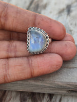 Boho Statement Ring -Rainbow Moonstone Sterling Silver Ring-Hand Crafted Bohemian Ring-Bohemian Ring-Rainbow moonstone Ring -Rings -Gift for