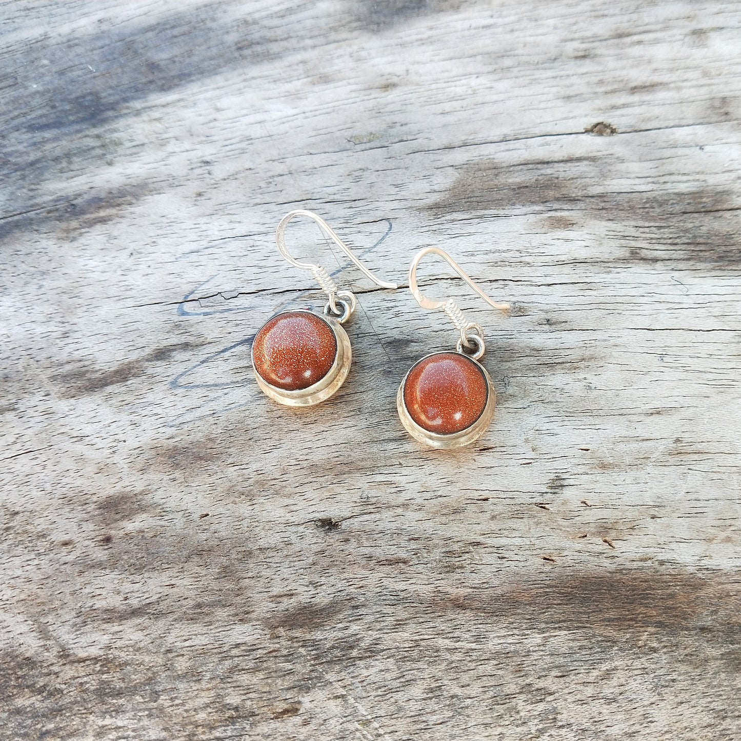 Sunstone Sterling Silver Handmade Earring Sunstone Daily wearable Earrings in Round Shape Bezel Earrings Gift for Her