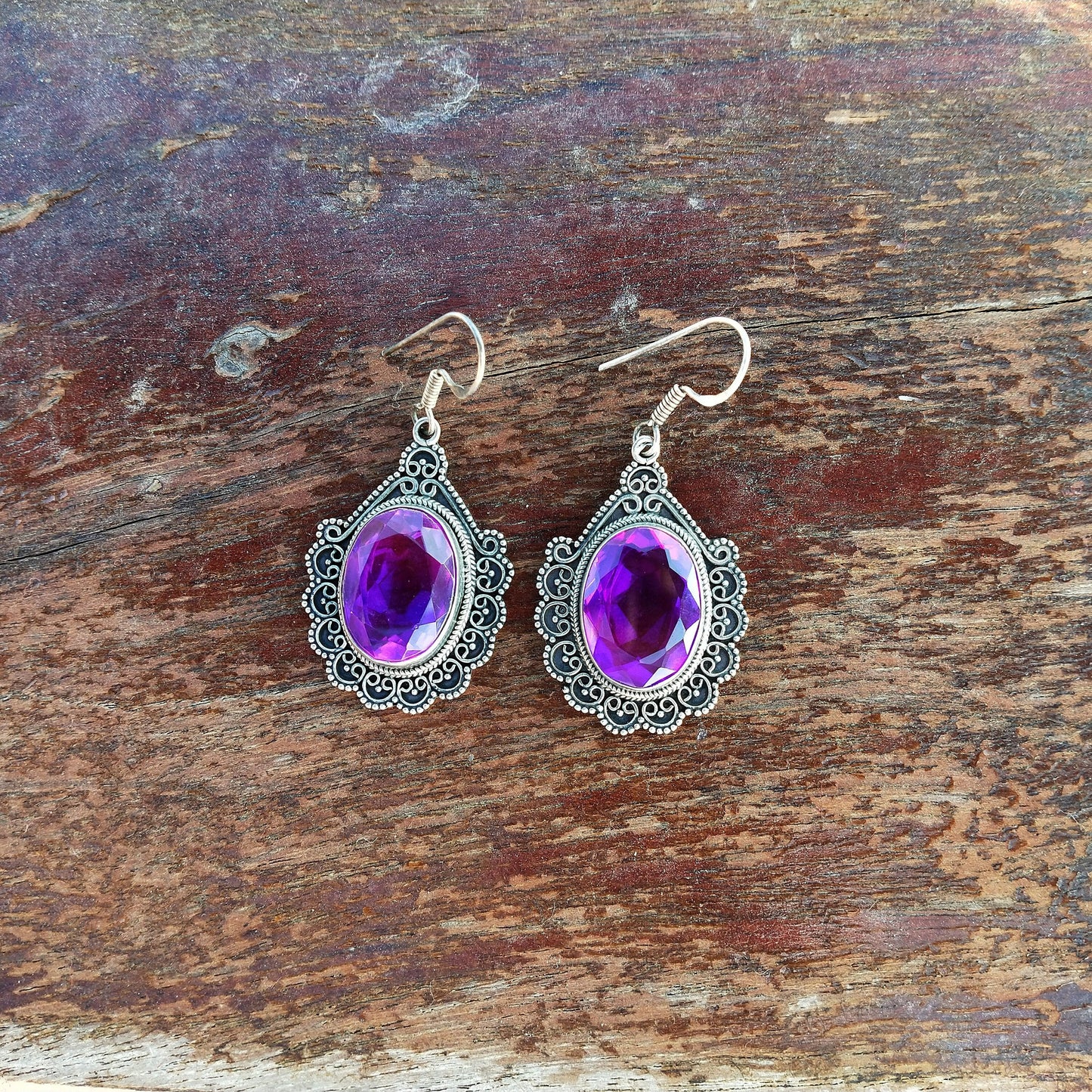 Glass Amethyst Sterling Silver Handmade Earring Glass Amethyst Stone Daily wearable Earrings in Oval Shape Boho Earrings Gift for Her