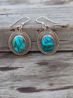 Turquoise Sterling Silver Handmade Earring Turquoise Stone Daily wearable Earrings in Oval Shape Boho Earrings Gift for Her