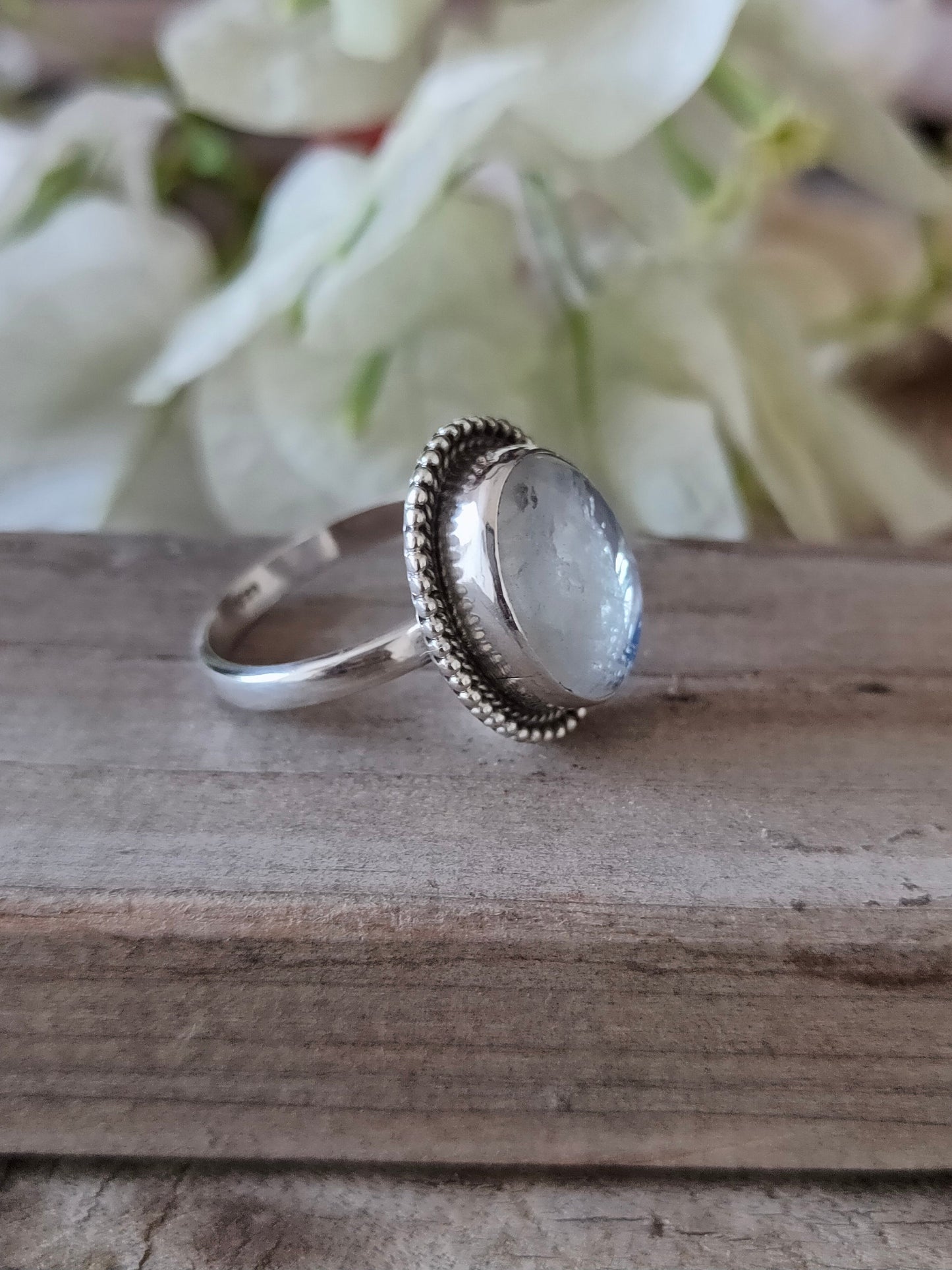 Boho  Ring - Rainbow Moonstone Sterling Silver Ring - Hand Crafted Bohemian Ring-Bohemian Ring - Rainbow Moonstone  - Rings -Gift for her