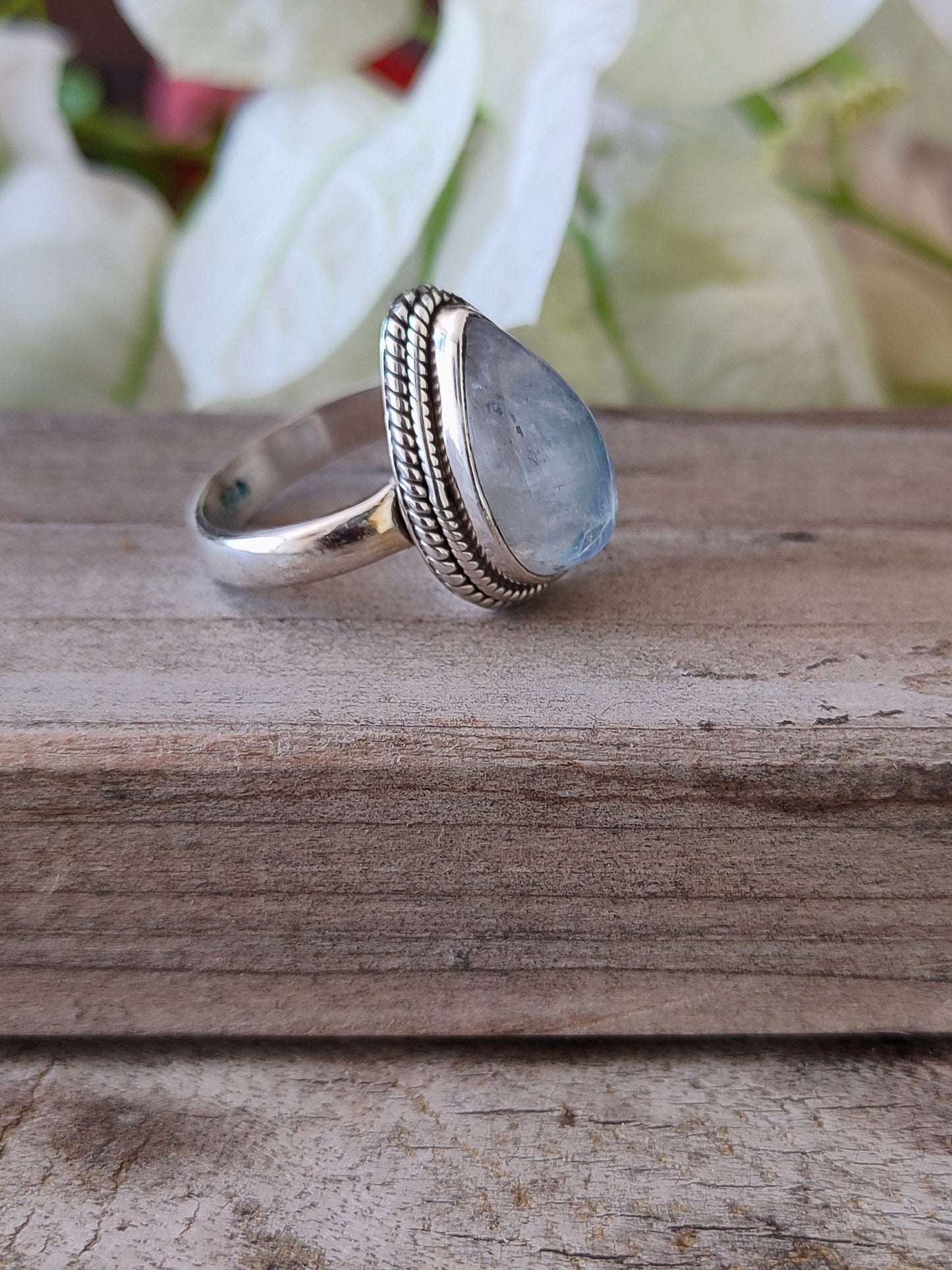 Boho  Ring - Rainbow Moonstone Sterling Silver Ring - Hand Crafted Bohemian Ring-Bohemian Ring - Rainbow Moonstone  - Rings -Gift for her