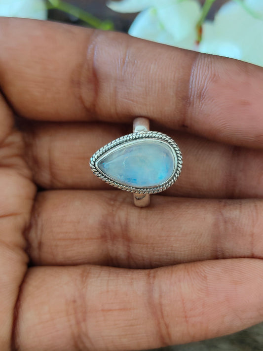 Boho  Ring - Rainbow Moonstone Sterling Silver Ring - Hand Crafted Bohemian Ring-Bohemian Ring - Rainbow Moonstone  - Rings -Gift for her