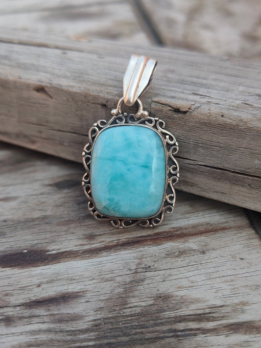 Handmade Larimar Pendant of Solid 925 Sterling Silver, Beautiful Larimar Pendant, Boho Pendant Gift for her