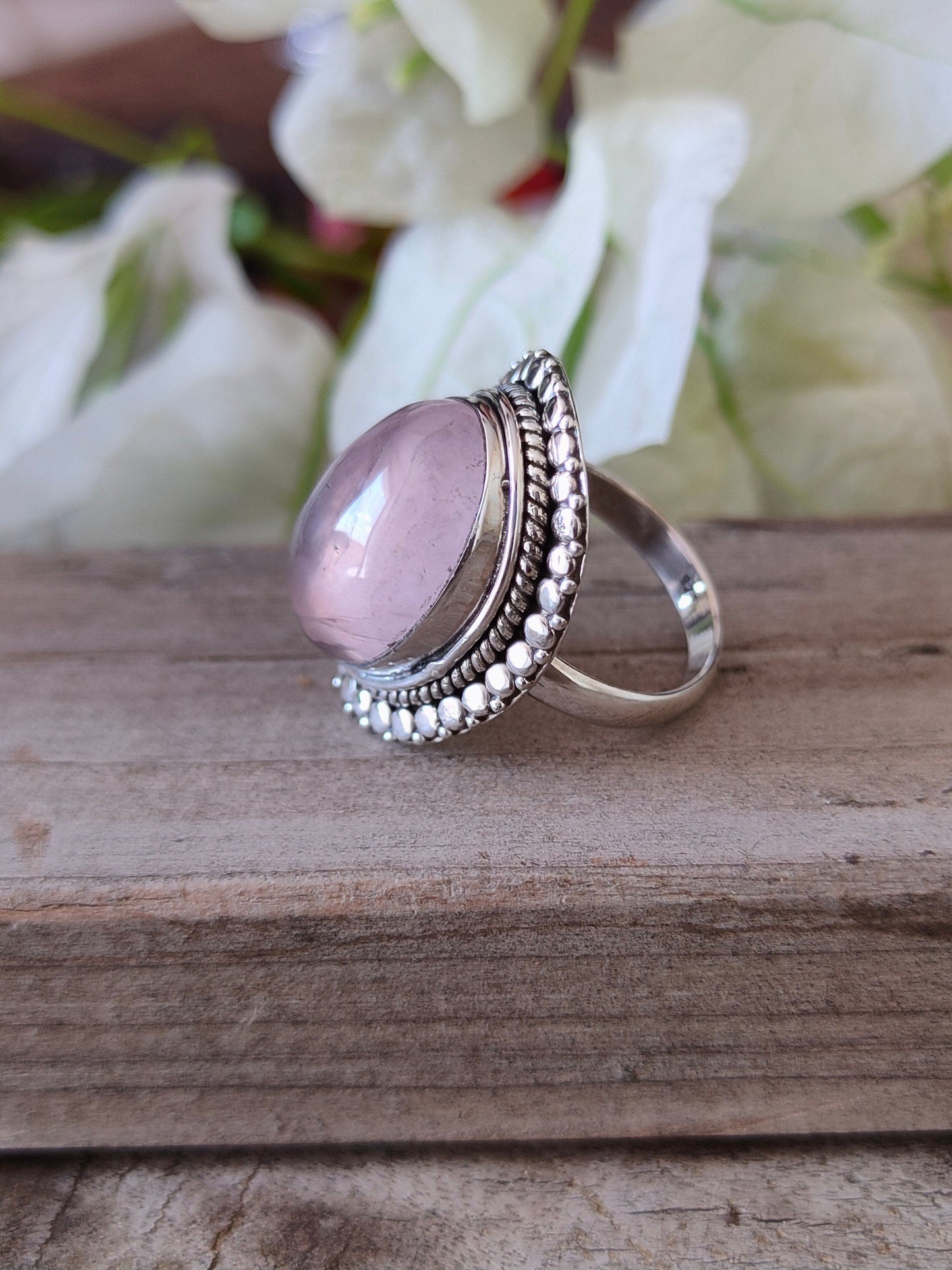 Boho Statement Ring - Rose Quartz Sterling Silver Ring - Hand Crafted Bohemian Ring-Bohemian Ring - Rose Quartz - Rings -Gift for