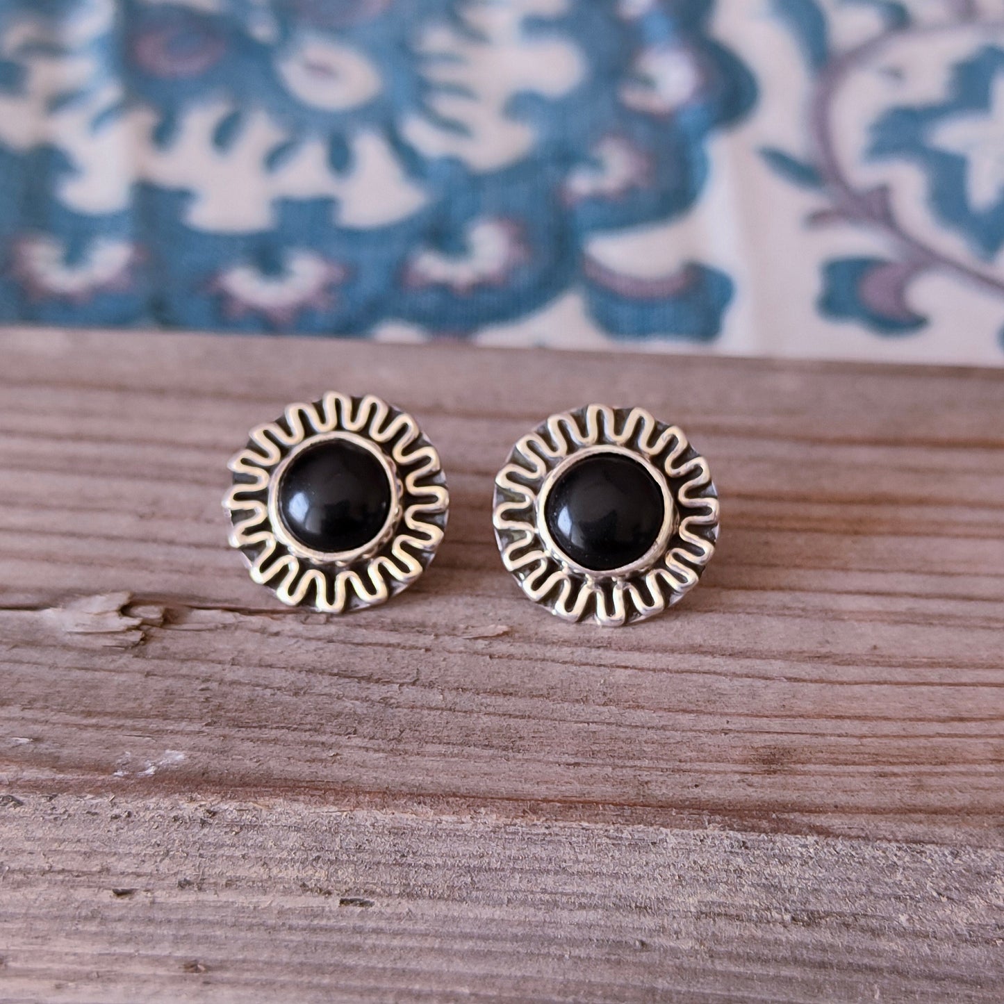 Bohemian Black Onyx Silver Studs - Sterling silver 925 studs earrings - Dainty Stud Earrings - Handmade Boho Studs - Silver studs -Earrings