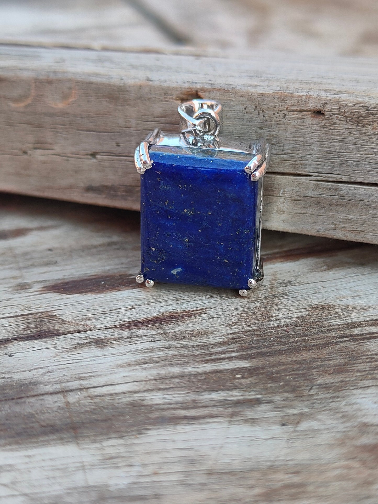 Handmade Lapis Pendant of Solid 925 Sterling Silver, Beautiful Lapis Pendant in Square Shape, Bezel Pendant Gift for her