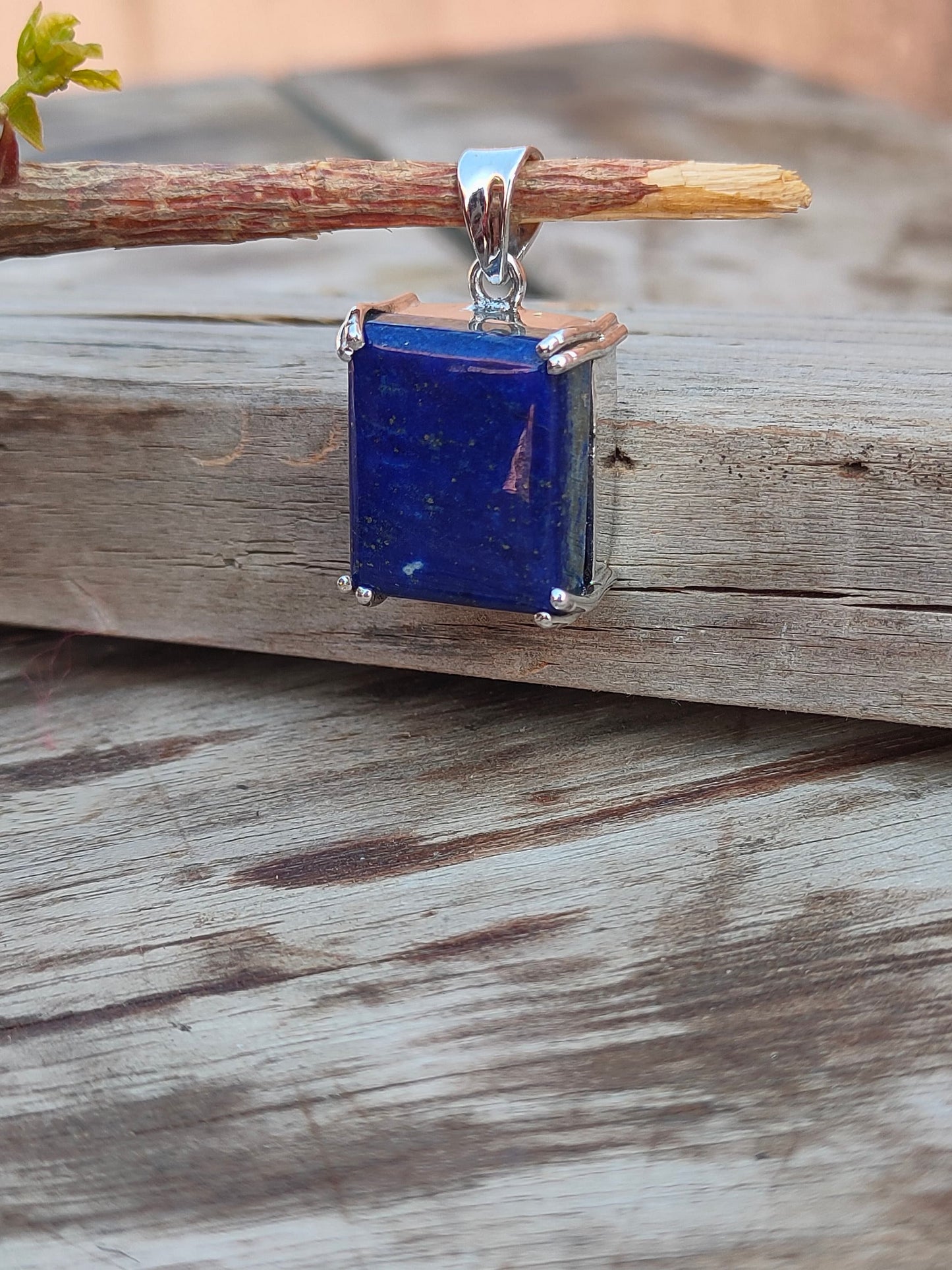 Handmade Lapis Pendant of Solid 925 Sterling Silver, Beautiful Lapis Pendant in Square Shape, Bezel Pendant Gift for her