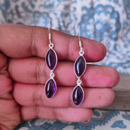 Natural Amethyst 925 Sterling Silver Handmade Earring,oval Shape Silver Earrings  Boho Earrings Gift for Her, 925 silver earrings