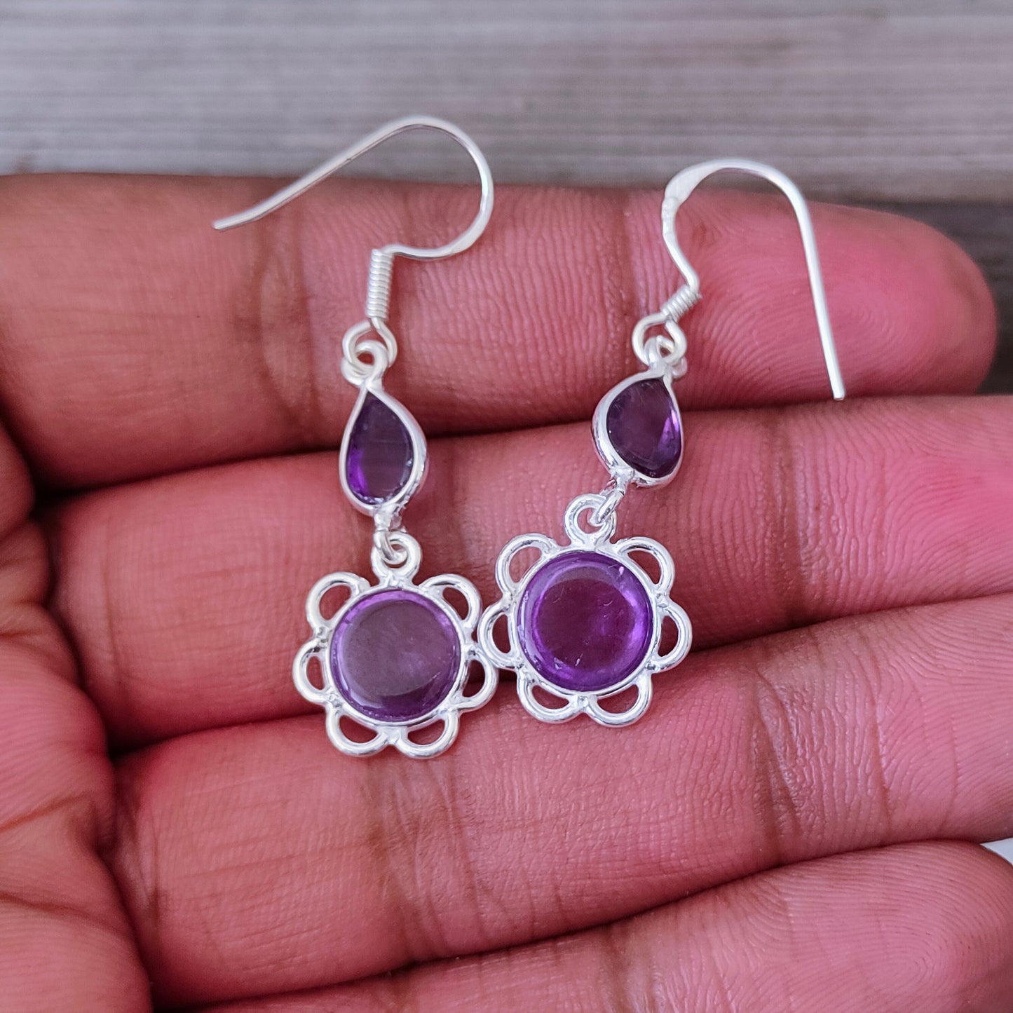 Natural Amethyst Sterling Silver Handmade Earring Amethyst  stone Silver Earrings  Daily Wearable Earrings Tear Drop Earrings Gift for Her