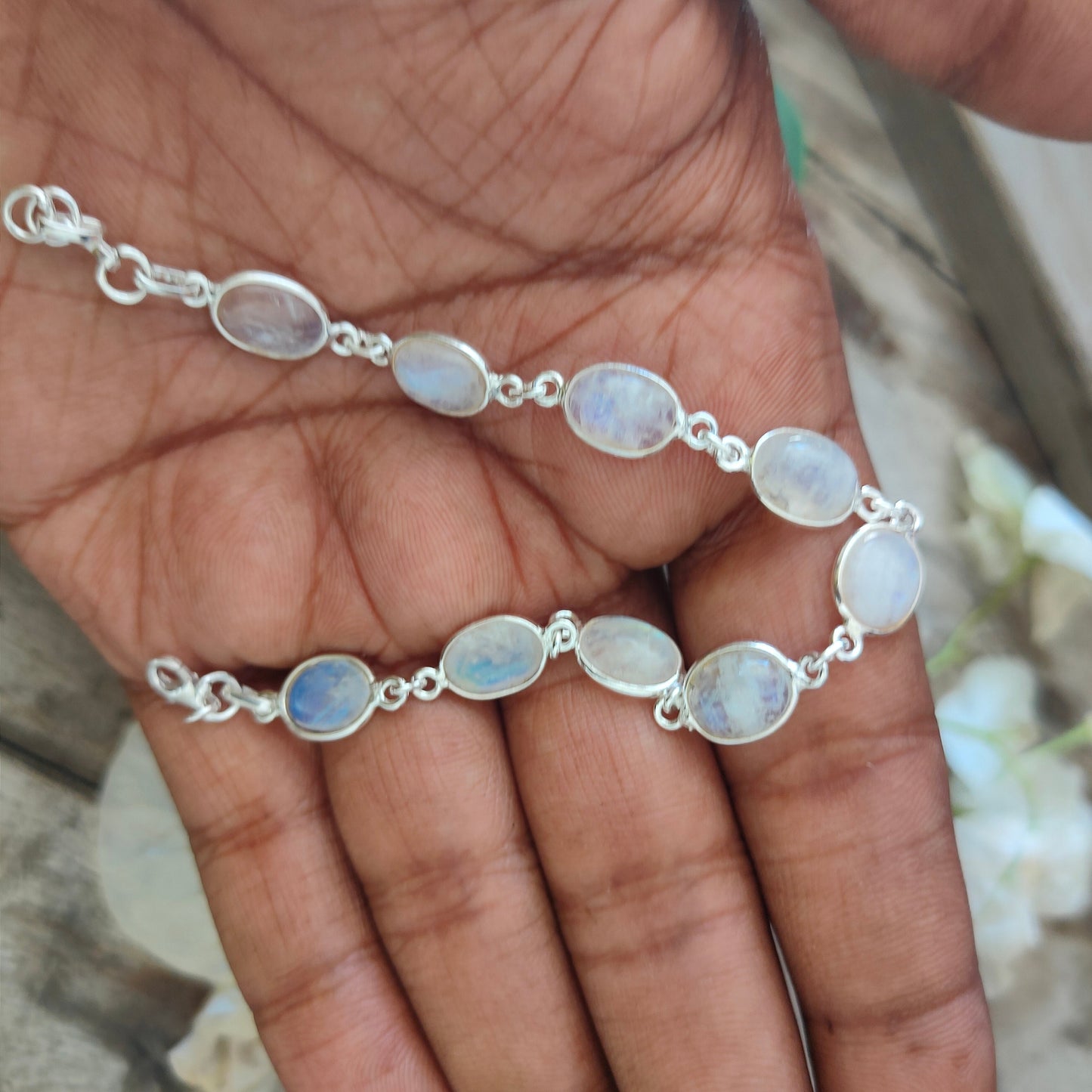 Moonstone bracelet - Silver Beaded Bracelet - Sterling Silver Bracelet - Dainty Silver Bracelet for Women Bracelets - Silver-dainty bracelet