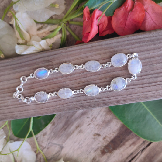 Moonstone bracelet - Silver Beaded Bracelet - Sterling Silver Bracelet - Dainty Silver Bracelet for Women Bracelets - Silver-dainty bracelet