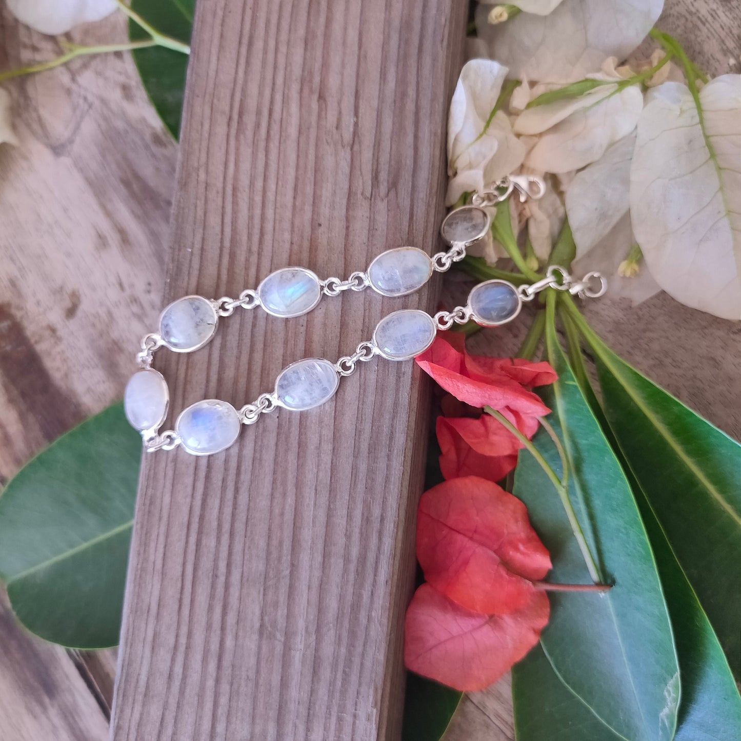 Moonstone bracelet - Silver Beaded Bracelet - Sterling Silver Bracelet - Dainty Silver Bracelet for Women Bracelets - Silver-dainty bracelet