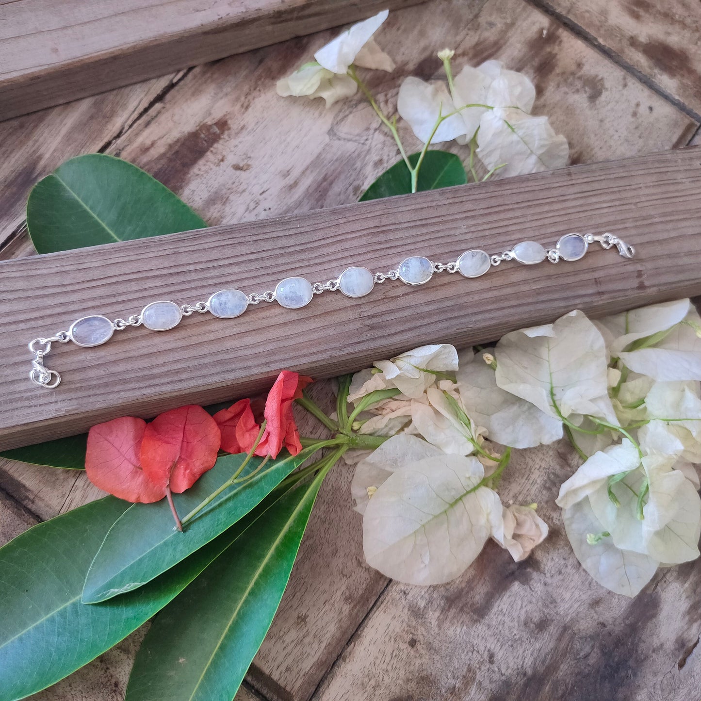 Moonstone bracelet - Silver Beaded Bracelet - Sterling Silver Bracelet - Dainty Silver Bracelet for Women Bracelets - Silver-dainty bracelet