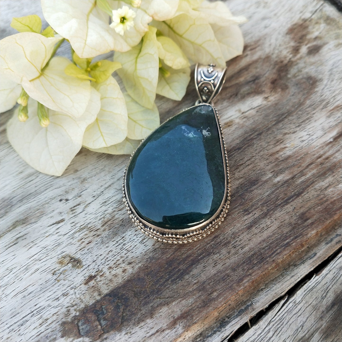 Moss Agate Pendant in Solid 925-Sterling Silver | Gorgeous Handmade Moss Agate Pendant | Boho Pendant Gift for Her