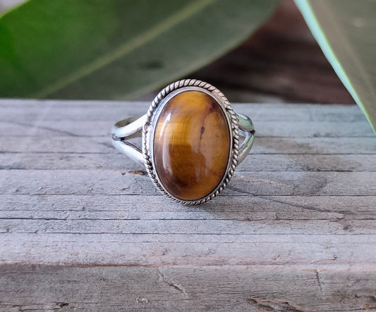 Boho Statement Ring - Tiger Eye Sterling Silver Ring - Hand Crafted Bohemian Ring-Bohemian Ring - Tiger Eye - Rings -Tiger eye ring