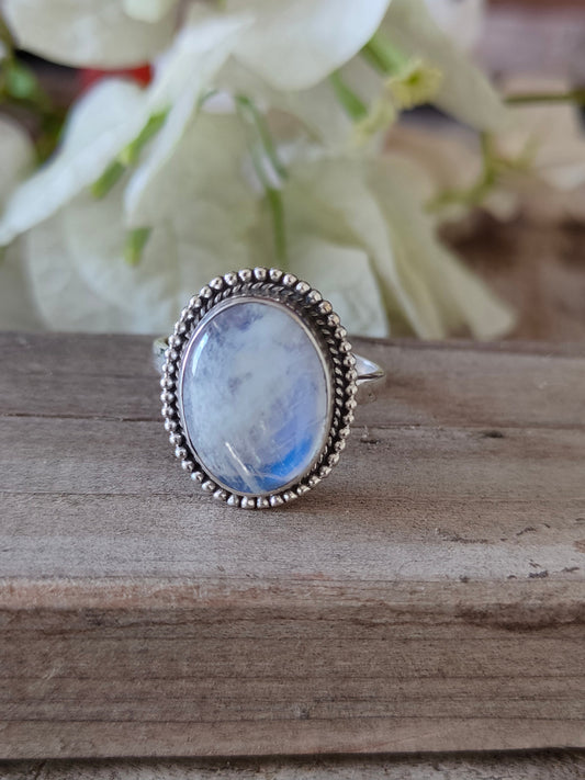 Boho  Ring - Rainbow Moonstone Sterling Silver Ring - Hand Crafted Bohemian Ring-Bohemian Ring - Rainbow Moonstone  - Rings -Gift for her