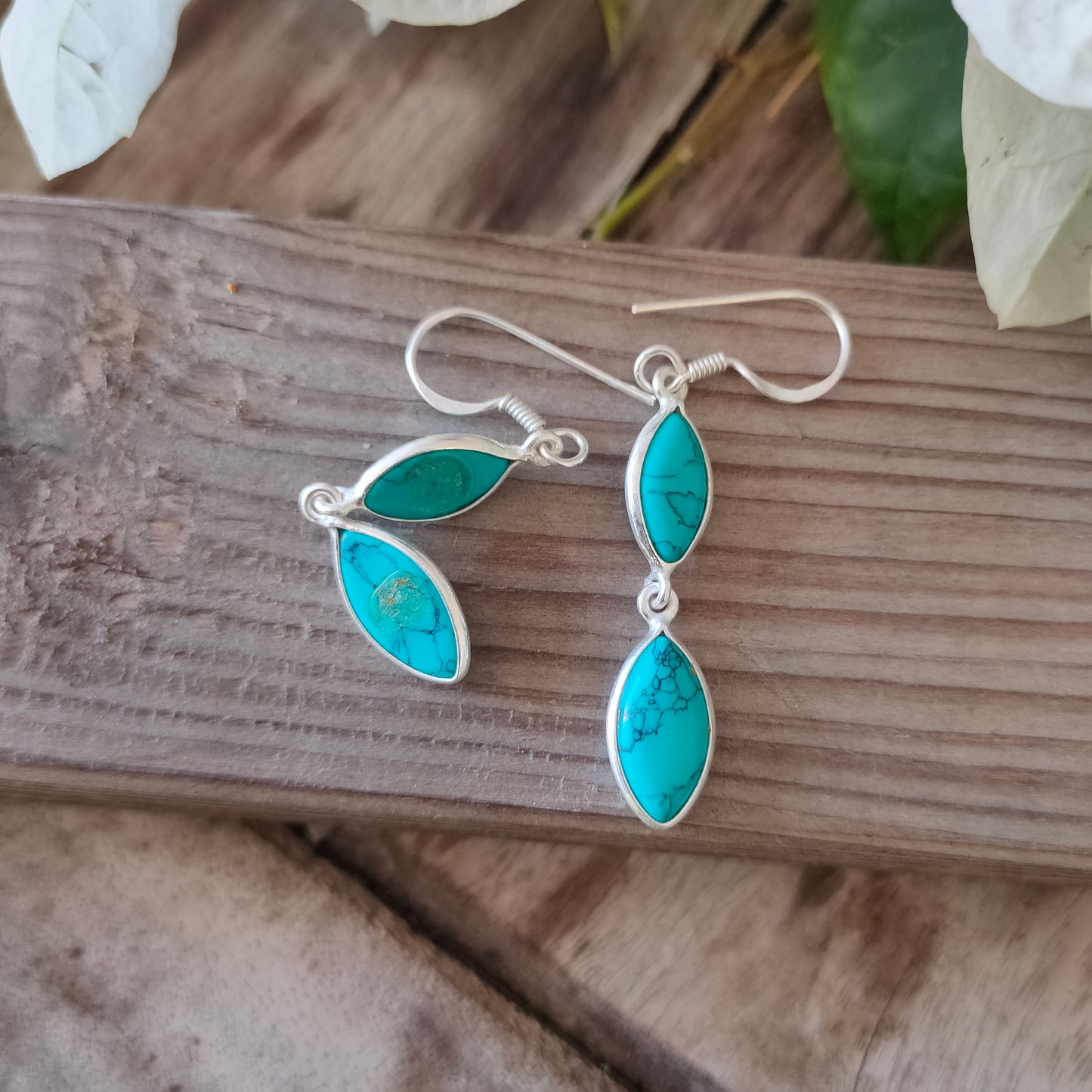 Turquoise Sterling Silver Handmade Earring Turquoise Stone Marquise Shape Silver Earrings  Boho Earrings Gift for Her