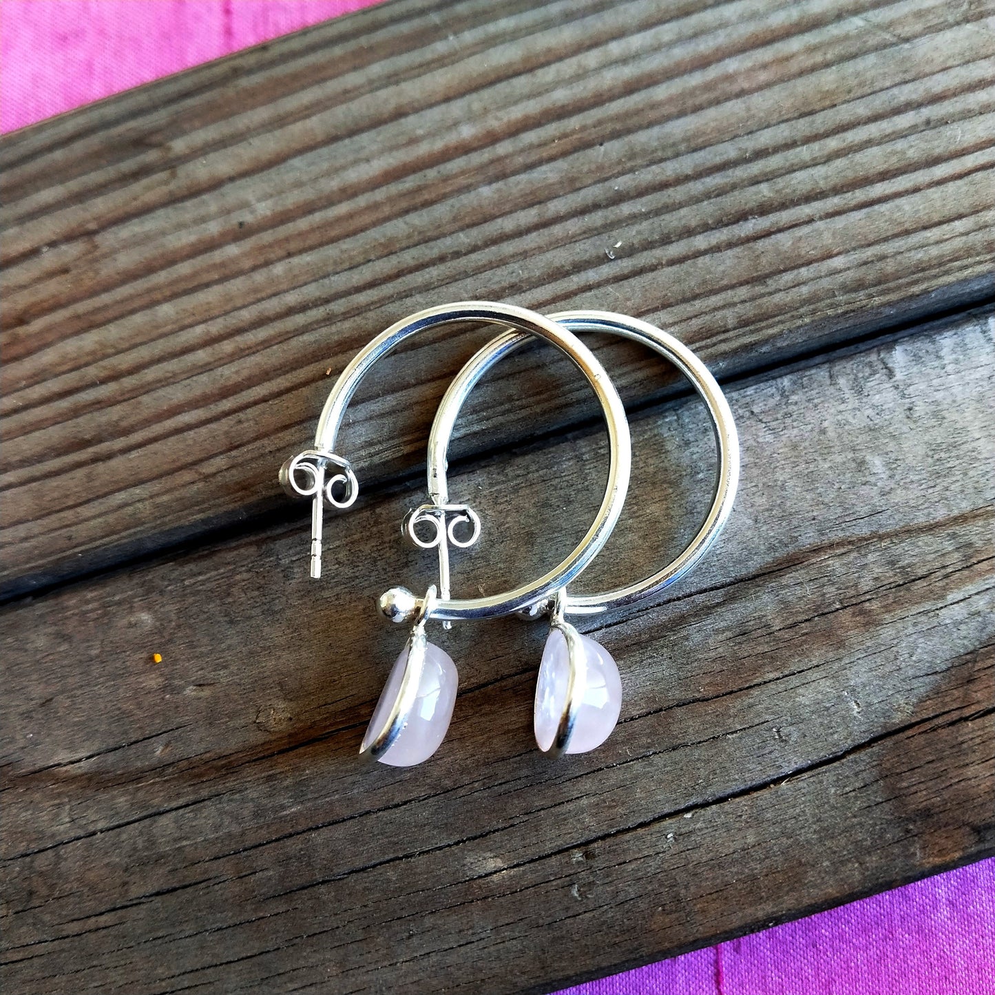 Rose Quartz Sterling Silver Handmade Earring | Rose Quartz Stone | Circle Shape | Silver Earrings | Boho Earrings Gift for Her