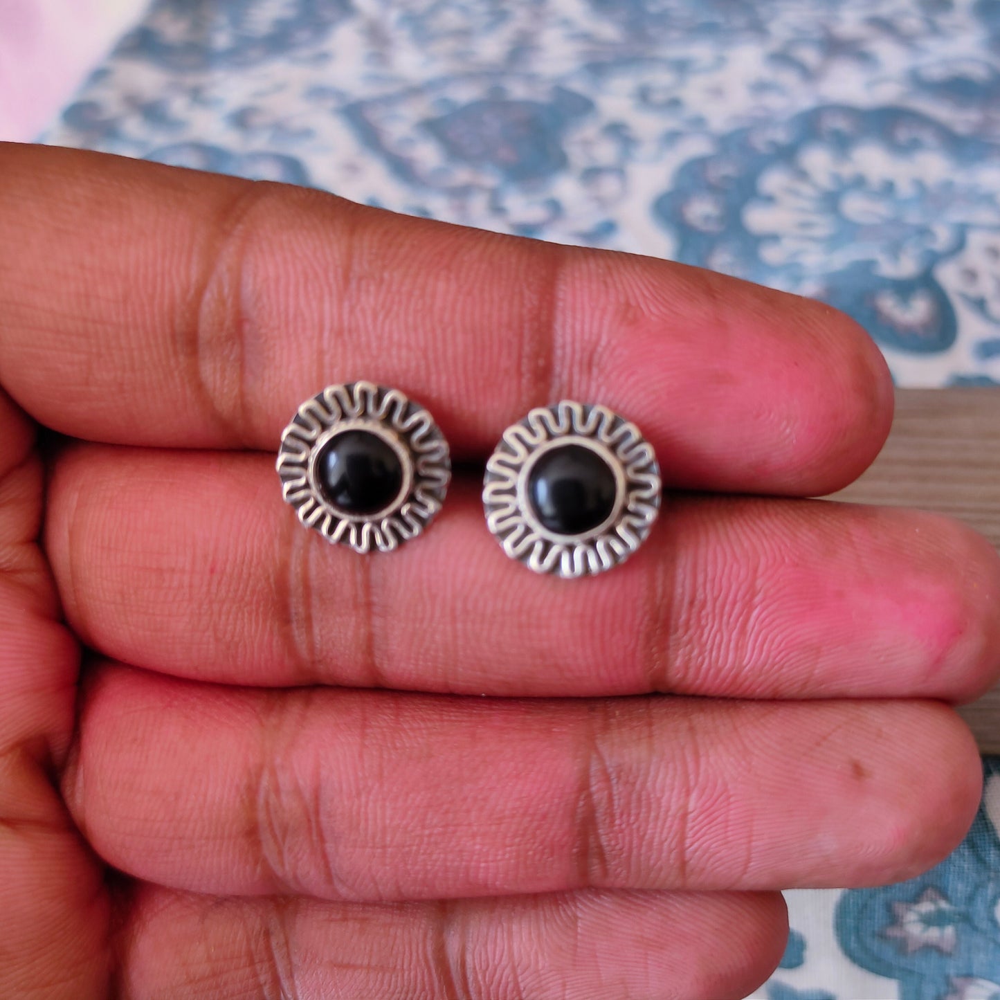 Bohemian Black Onyx Silver Studs - Sterling silver 925 studs earrings - Dainty Stud Earrings - Handmade Boho Studs - Silver studs -Earrings