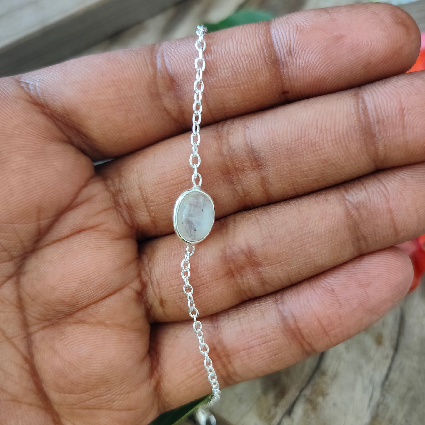 Moonstone bracelet - Silver Beaded Bracelet - Sterling Silver Bracelet - Dainty Silver Bracelet for Women Bracelets - Silver-dainty bracelet