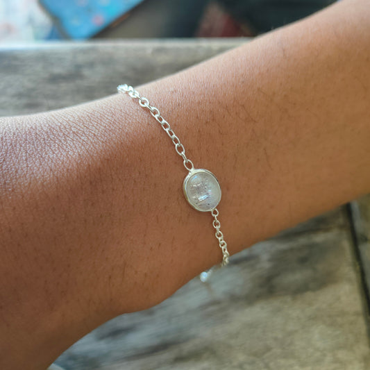 Moonstone bracelet - Silver Beaded Bracelet - Sterling Silver Bracelet - Dainty Silver Bracelet for Women Bracelets - Silver-dainty bracelet