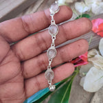 Rose Quartz Gemstone Bracelet - Silver Beaded Bracelet - 925 Sterling Silver Bracelet - Dainty Silver Bracelet for Women Bracelets- For Gift