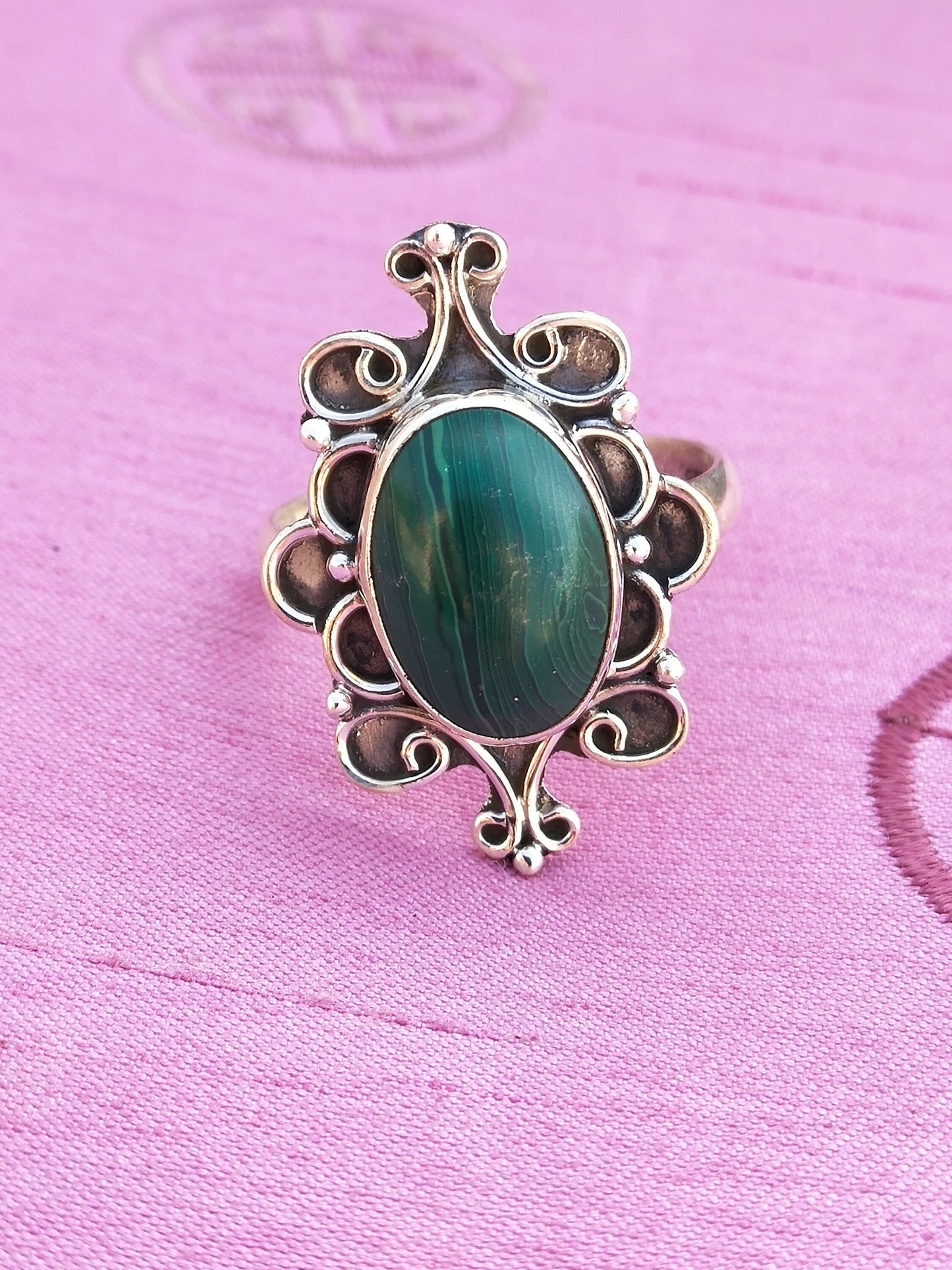 Malachite Green Stone  Ring- Sterling Silver Ring - Hand Crafted Bohemian Ring - Bohemian Malachite  stone Ring - Rings - Gift for