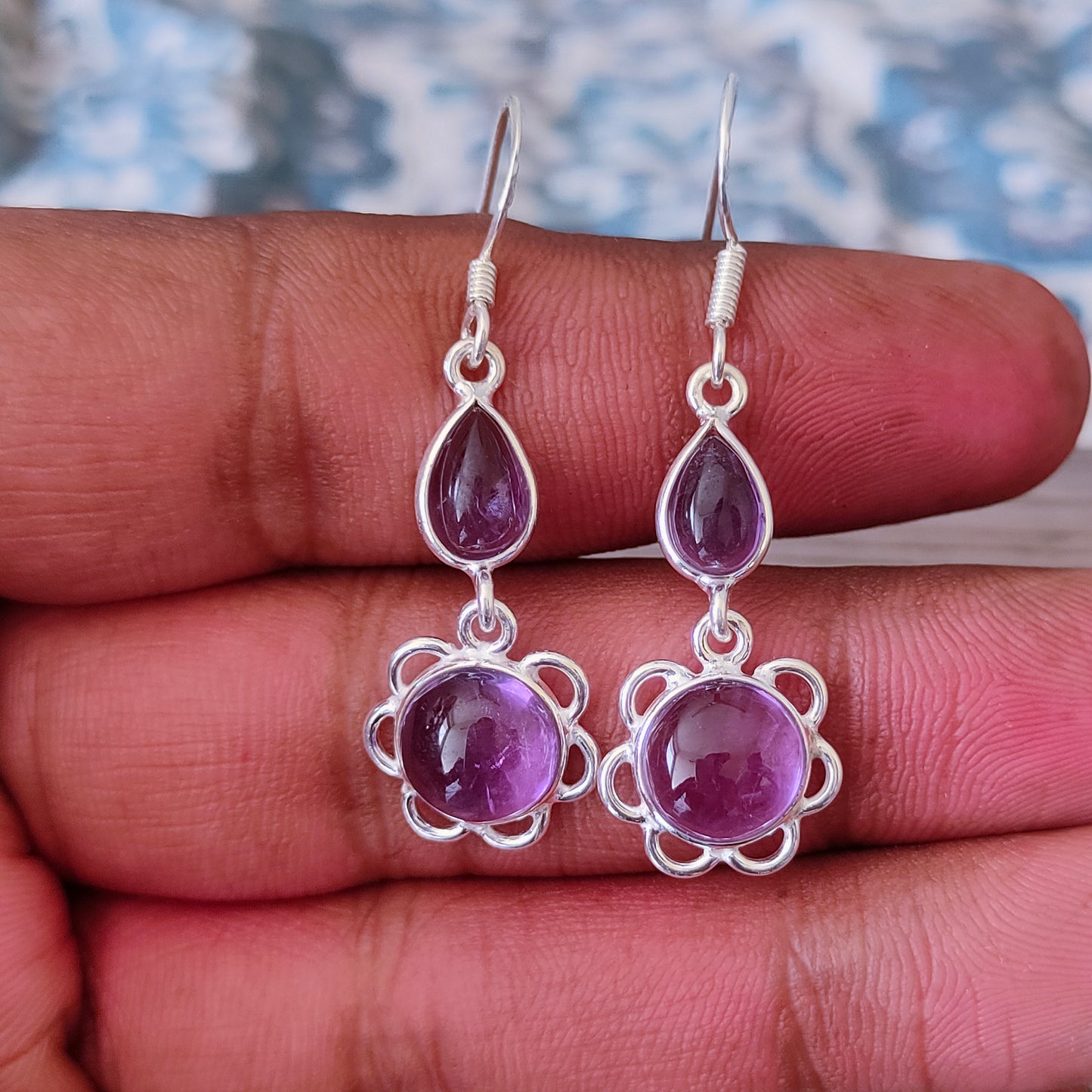 Natural Amethyst Sterling Silver Handmade Earring Amethyst  stone Silver Earrings  Daily Wearable Earrings Tear Drop Earrings Gift for Her