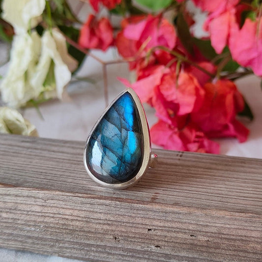 Labradorite  Boho Statement Ring - Labradorite Silver Ring - Hand Crafted Bohemian Ring-Bohemian Ring -big Size Ring - Rings -Gift for
