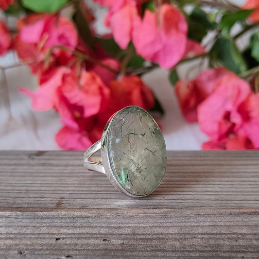 Green Rutile Quartz Sterling Silver Ring , 925 Silver gemstone ring , boho wedding ring , Silver rings , handmade ring , Gift for her