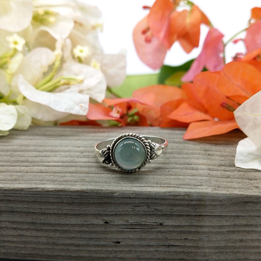 minimalist summer jewelry Aqua Blue Calcy Sterling Silver Ring - Hand Crafted Bohemian Ring-Bohemian Ring - Aqua Blue Calcy Rings -Gift for