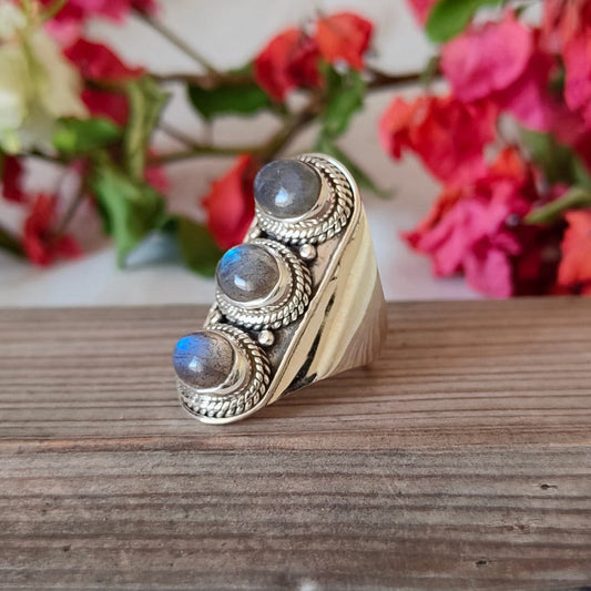 Labradorite Boho  Ring,925 Sterling Silver Ring Labradorite   3 stone ring - Bohemian Ring, Labradorite  ring- Rings - Gift for her , Rings