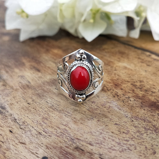 Boho Statement Ring | Coral Sterling Silver Ring | Hand Crafted Bohemian Ring | Boho Ring | Natural Coral Ring | Rings for Gift - Gifts