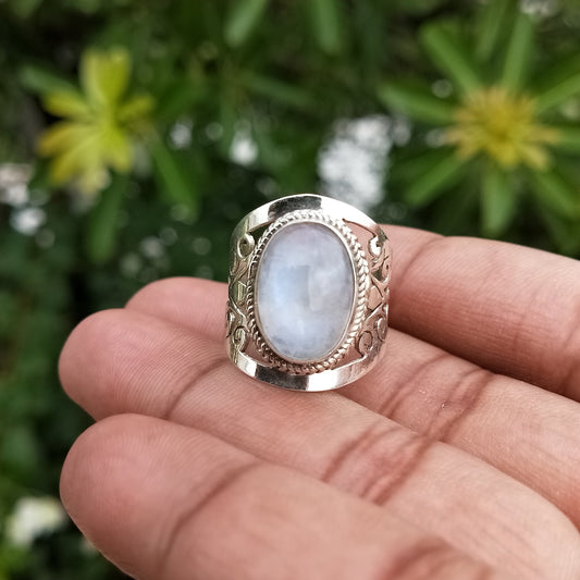 Boho Statement Ring - Rainbow Moon stone Sterling Silver Ring - Hand Crafted Bohemian Ring -Bohemian Ring - Rainbow Ring - Rings - Gift for