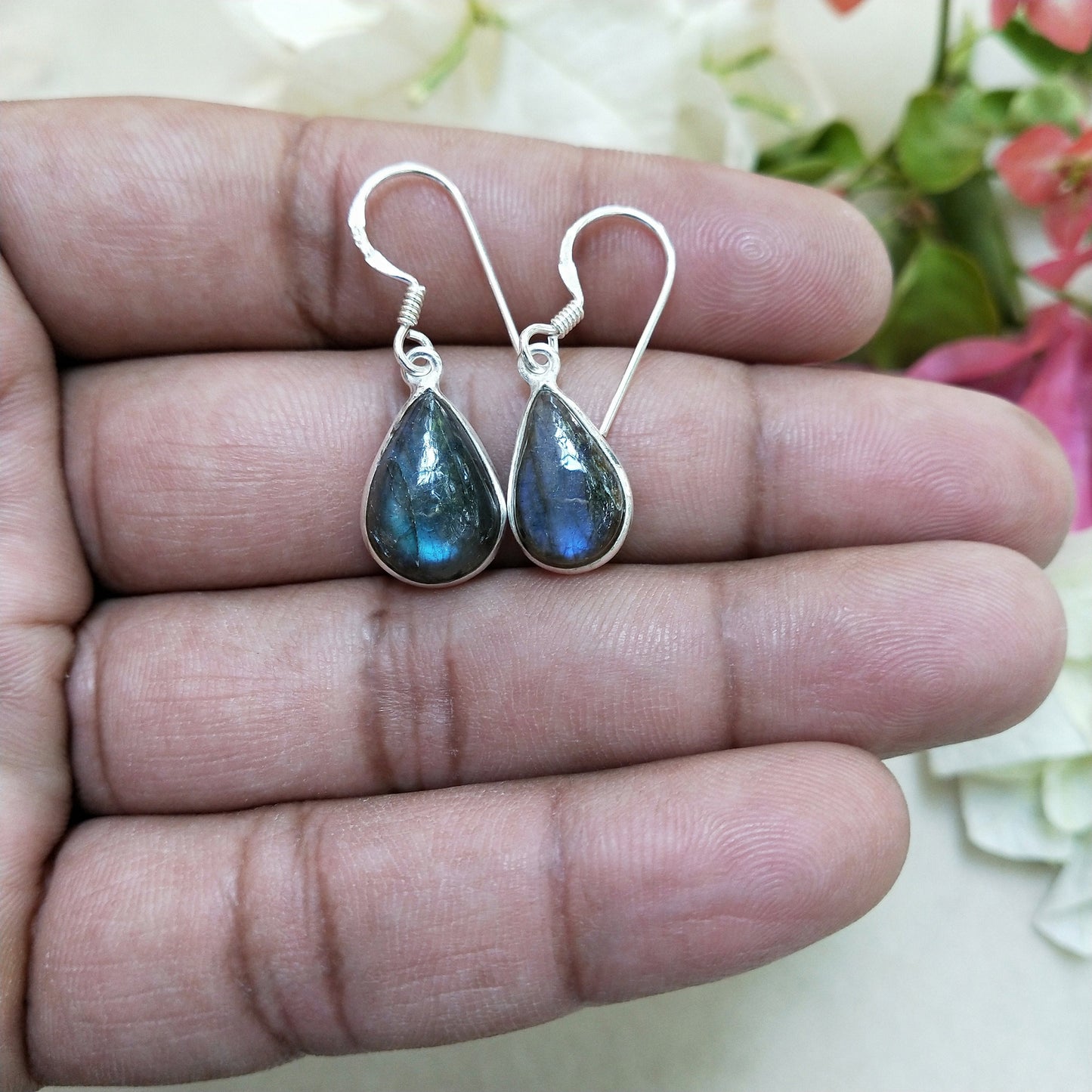 Labradorite Sterling Silver Handmade Earring | Labradorite Stone Labradorite long earrings  -Earrings -  Gift for Her - labradorite- Gifts