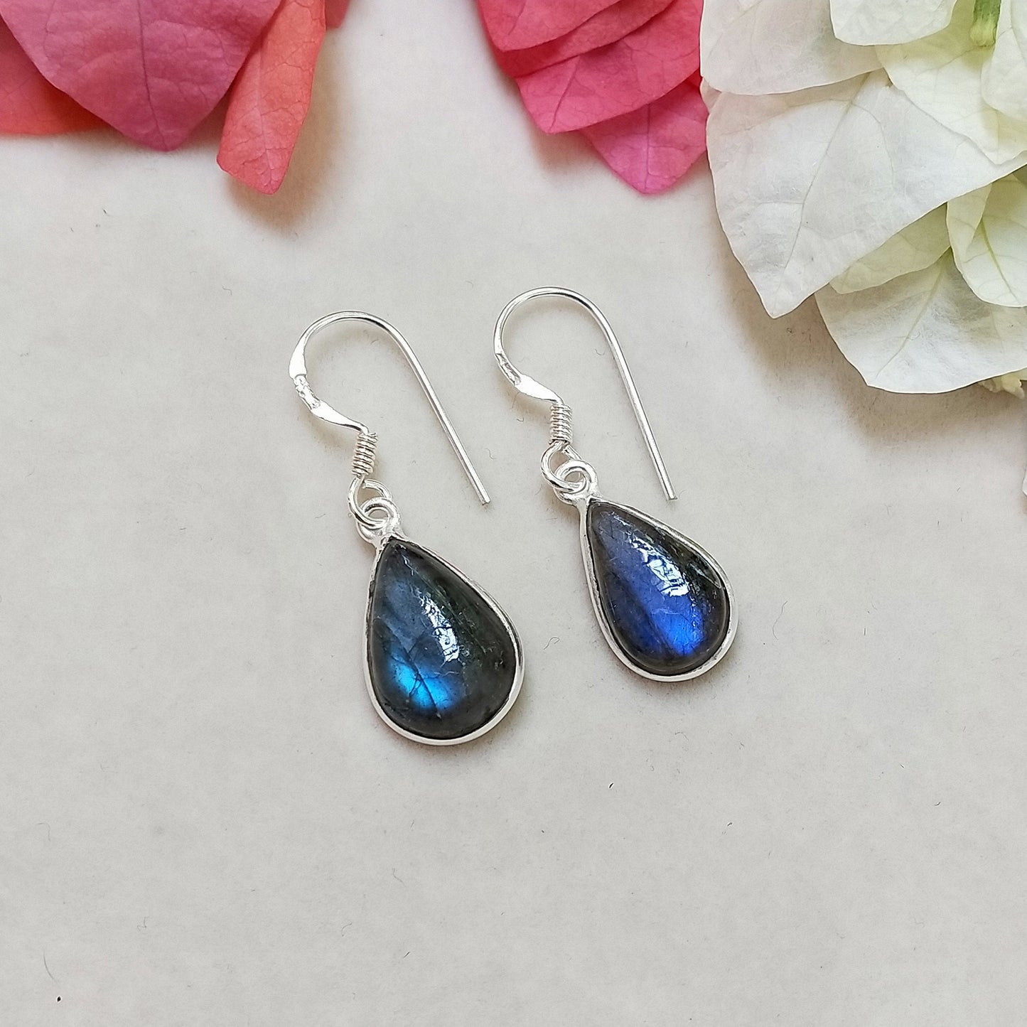 Labradorite Sterling Silver Handmade Earring | Labradorite Stone Labradorite long earrings  -Earrings -  Gift for Her - labradorite- Gifts