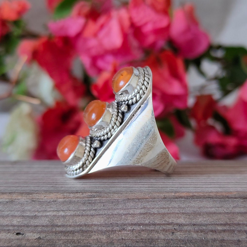 Beautiful Carnelian Boho Ring - 925 Sterling Silver Ring -Carnelian  Bohemian Ring -Silver Ring -Statment Ring - Rings - Gift for her,