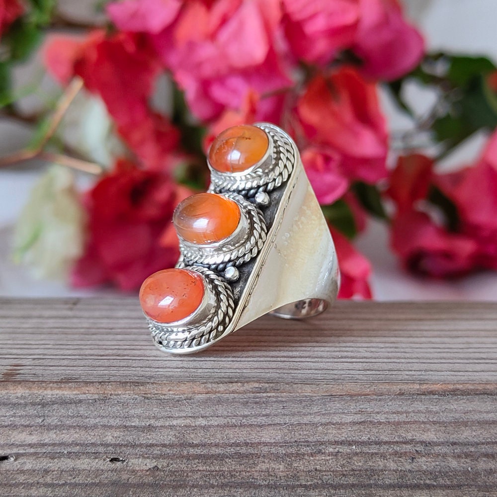 Beautiful Carnelian Boho Ring - 925 Sterling Silver Ring -Carnelian  Bohemian Ring -Silver Ring -Statment Ring - Rings - Gift for her,