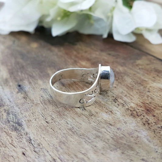 Boho Statement Ring - Rainbow Moonstone 925 Sterling Silver Ring - Hand Crafted Bohemian Ring - Bohemian Ring - Moonstone  Rings - Gift for