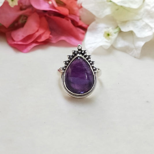 Natural Amethyst Gemstone  Ring - Amethyst Sterling Silver Ring - Hand Crafted Bohemian Ring-Bohemian Ring - Amethyst - free shipping ring