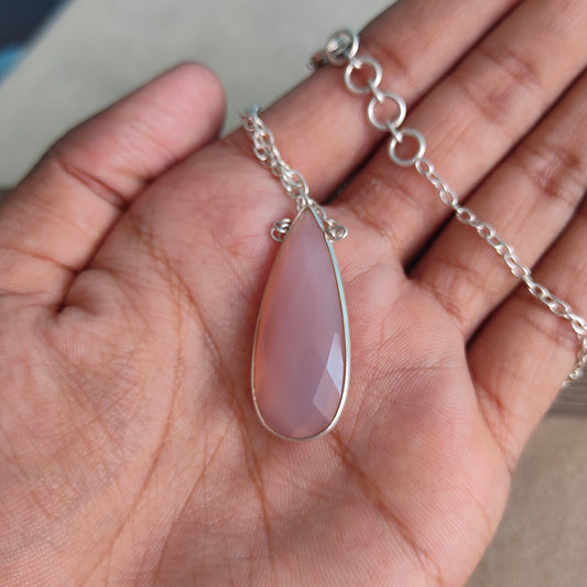 Rose Quartz Pendant in Solid 925-Sterling Silver | Gorgeous Handmade Rose Quartz Pendant | Boho Pendant Gift for Her