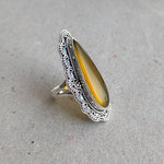 Boho Statement Ring - Yellow  Calci Sterling Silver Ring - Hand Crafted Bohemian Ring-Bohemian Ring - Yellow Calci Rings -Gift for her Gifts