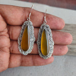 Yellow Calci 925 Sterling Silver - Handmade Earring -Yellow Calci Pear Shape Silver Earrings -  Boho Earrings- Gift for Her- Unique Earring