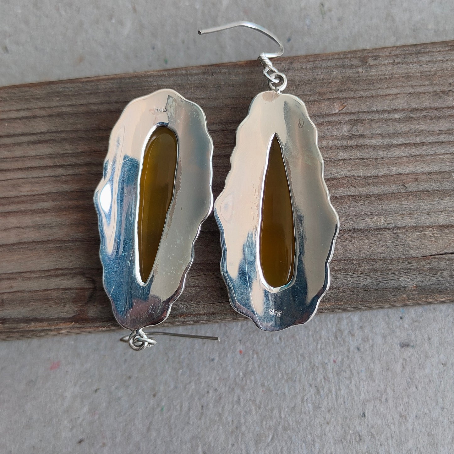 Yellow Calci 925 Sterling Silver - Handmade Earring -Yellow Calci Pear Shape Silver Earrings -  Boho Earrings- Gift for Her- Unique Earring