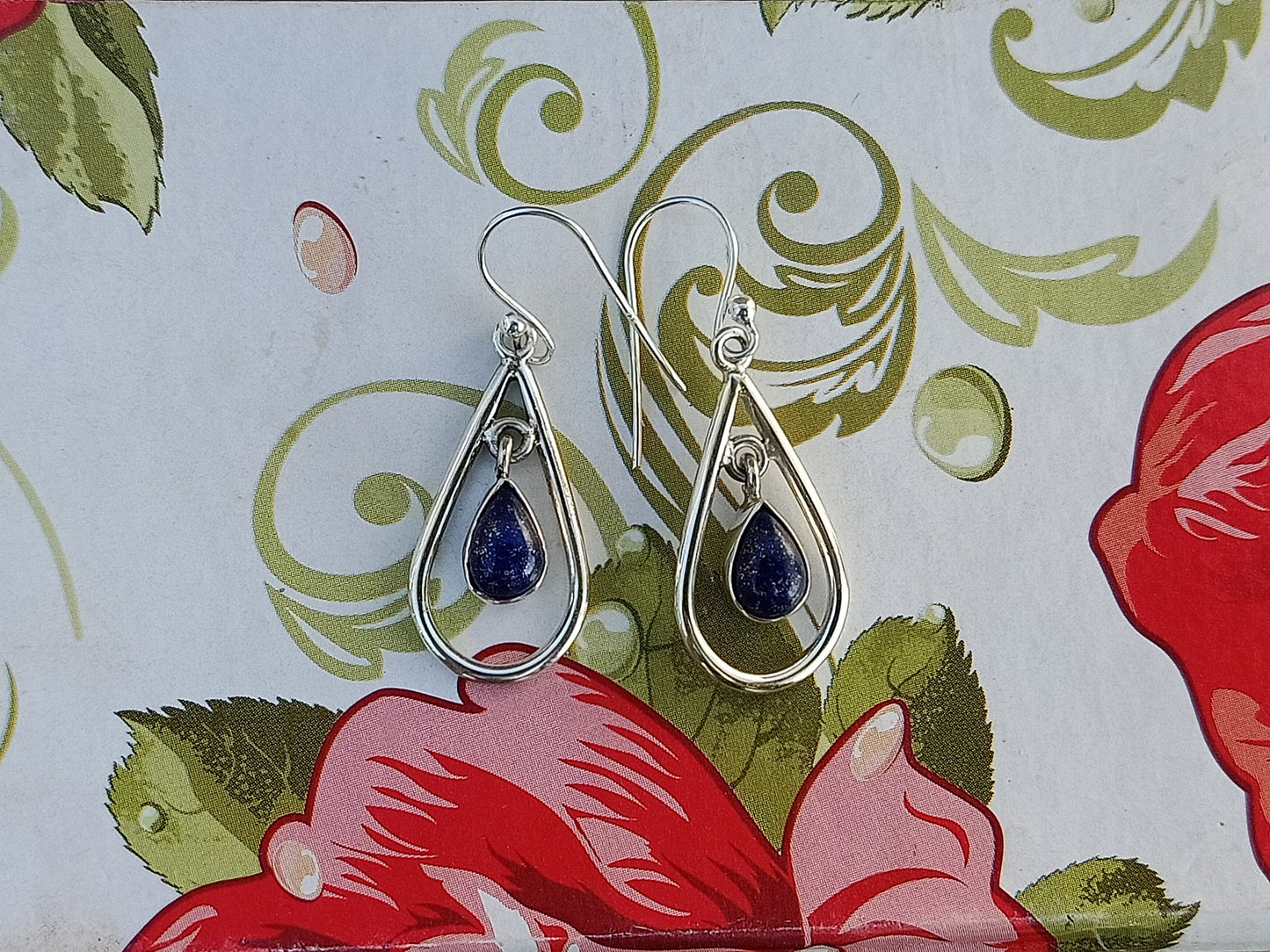 Lapis Sterling Silver Handmade Earring | Lapis Lazuli Stone | Daily Wearable Earrings in Pear Shape | Bezel Earrings Gift for Her