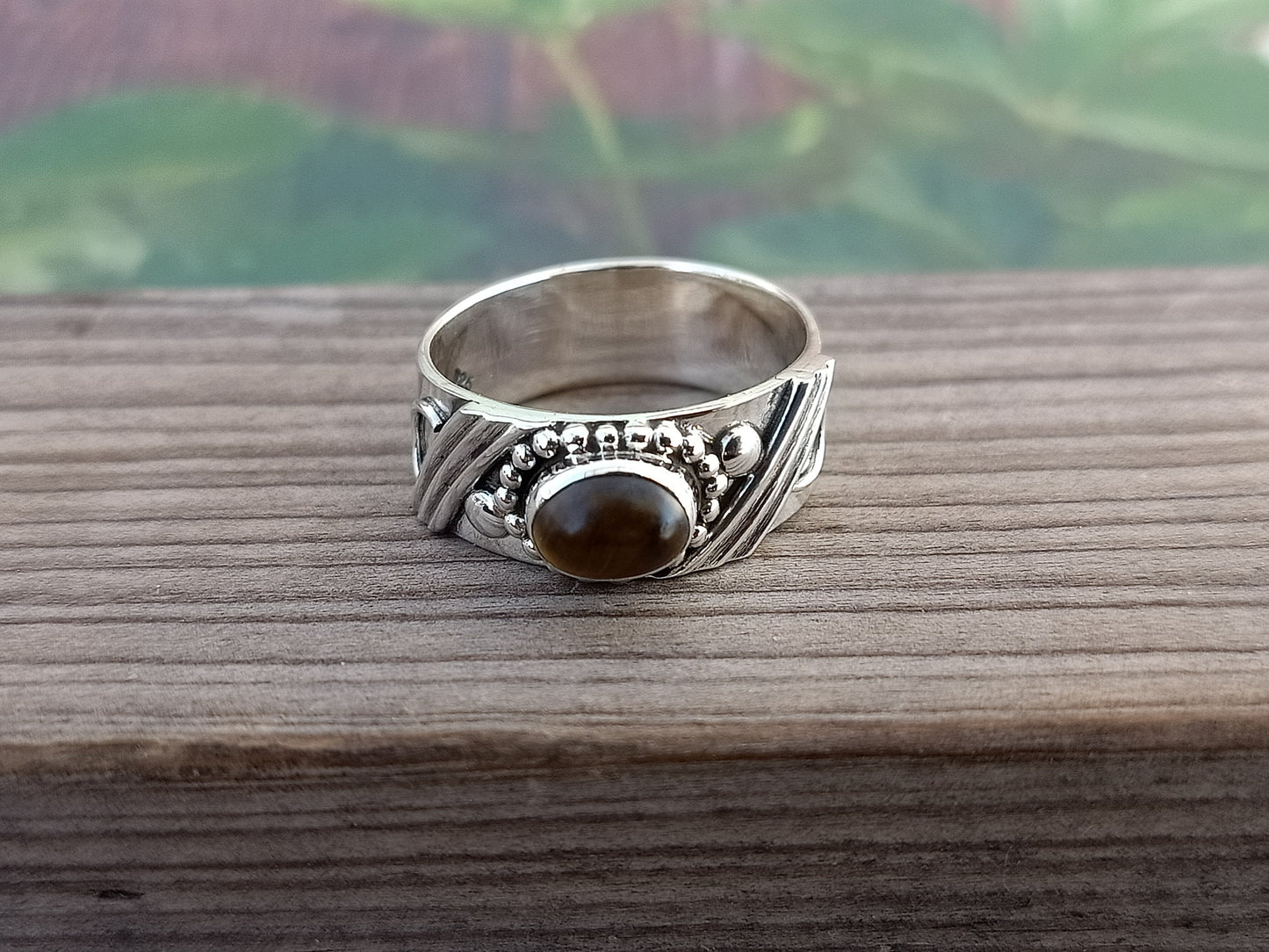 Tiger Eye Stone  Band Ring , Sterling Silver Band ring , Unique Band Silver ring ,Handmade silver Ring ,Bohemian Band ,band , silver ring