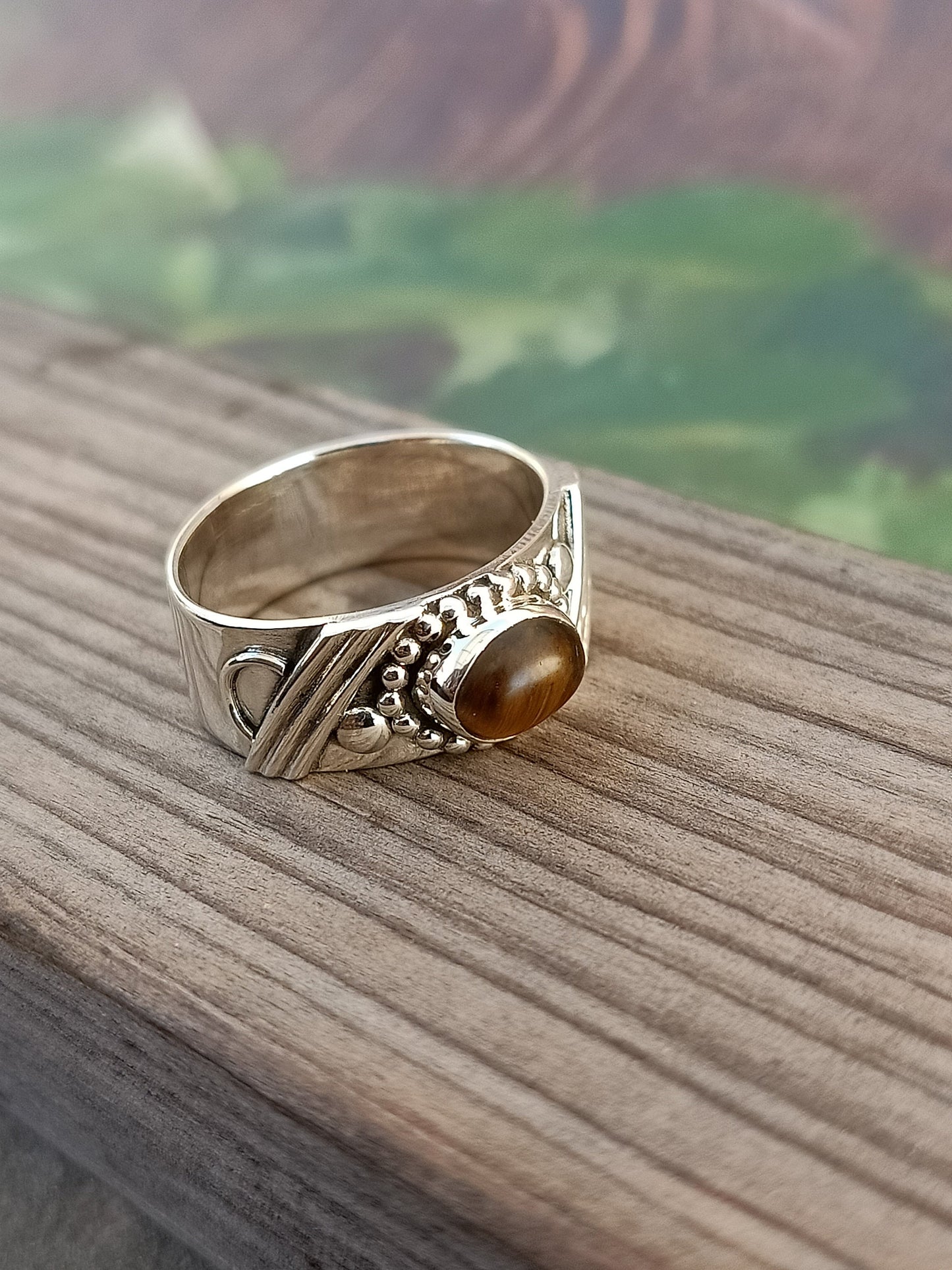 Tiger Eye Stone  Band Ring , Sterling Silver Band ring , Unique Band Silver ring ,Handmade silver Ring ,Bohemian Band ,band , silver ring